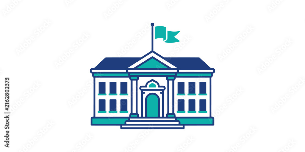 Fototapeta premium Government building icon with flag for administration and official services.