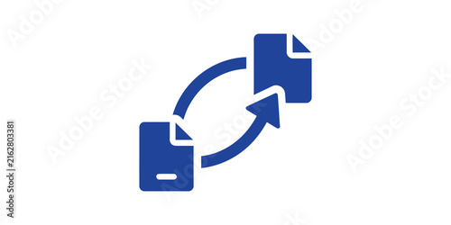 Obraz na płótnie Document exchange icon with blue arrows showing file transfer sync process.