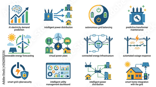 Renewable Energy Grid Management Technology Icon Set