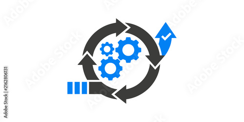 Foto Cyclical process chart with blue gears and growth arrow for strategy