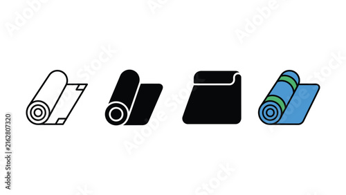 Set of four yoga mat icons showing rolled and folded versions
