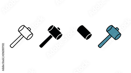 Set of mallet icons with different visual styles for construction and industrial design projects