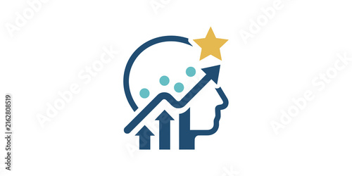 Obraz na plátně Strategy growth icon with blue head profile and yellow star element