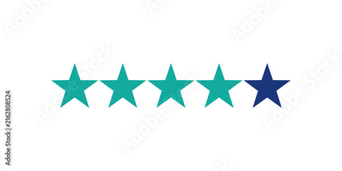 Bild auf Leinwand Five star rating review icon with teal and dark blue color grading style