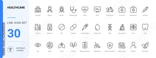 Bild auf Leinwand healthcare medical line icon set editable stroke vector hospital doctor medicine