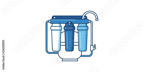 Konstfotografi Reverse osmosis water filtration system icon with blue filter tanks