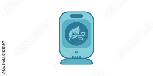 Foto Smart air purifier flat icon with blue leaf symbol for home climate care