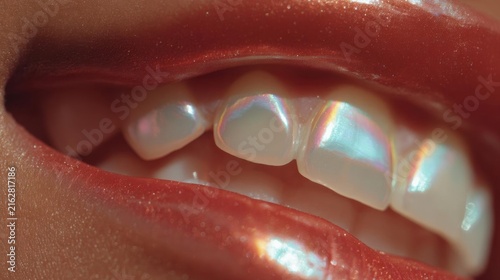 Close-up of a person's mouth, showing their teeth. the person's lips are slightly parted, and their teeth appear to be healthy and well-groomed.