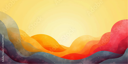 Abstract Heart Shape on a Beach at Sunset with Ocean Waves, Orange Sky and Curved Landscape, Colorful Vector Illustration Background for Summer Nature Wallpaper and Design