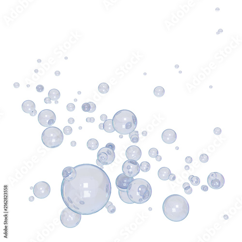 Full-frame scattered pattern of glass bubbles in muted steel-blue tones on transparent background