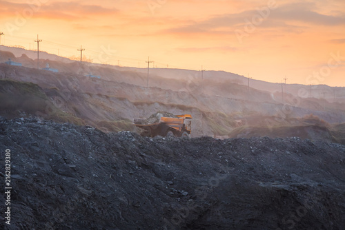 Landscape industrial area, Open cast mine industry and heavy machinery working
