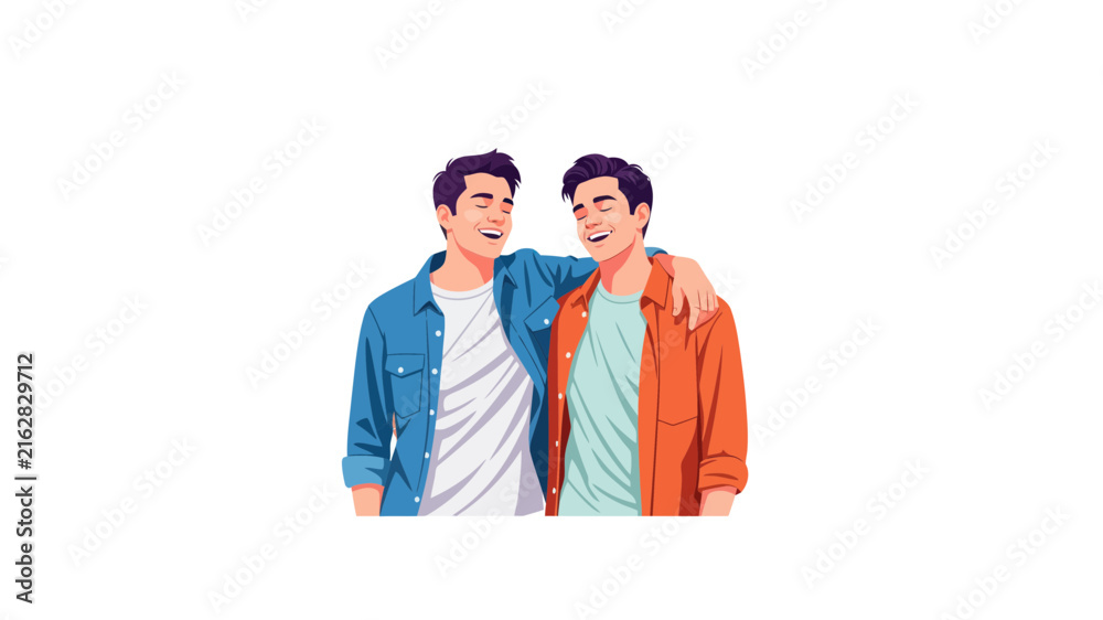Fototapeta premium Two Happy Friends Laughing Together Illustration