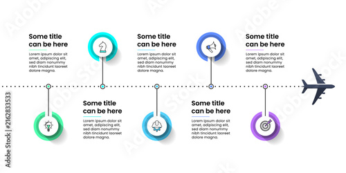 Infographic template. Airplane with line and 5 points