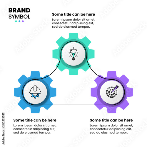 Infographic template. 3 gears connected by a rope