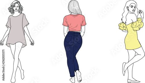 Fashion Women Character Set Collection Vector Illustration