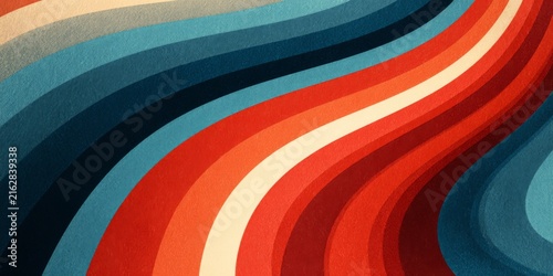 Colorful Vintage Swirl Background Design with Bold Stripes in Red, Blue, and Cream Tones for Retro Themed Projects and Creative Designs