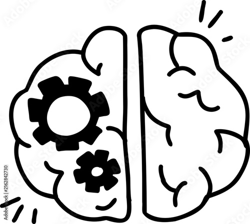 Фотография Hand Drawn Brain With Gears Logic Icon