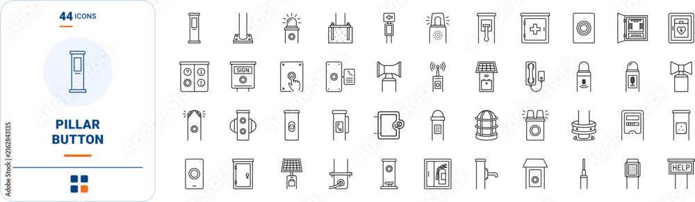 Fototapeta premium Emergency pillar button line icon set. Vector pictograms of call, safety, column, and help elements, thin linear illustration.