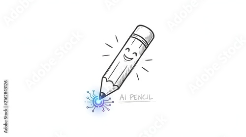 Cute Smiling Pencil Character Drawing in Studio Art Style for Education