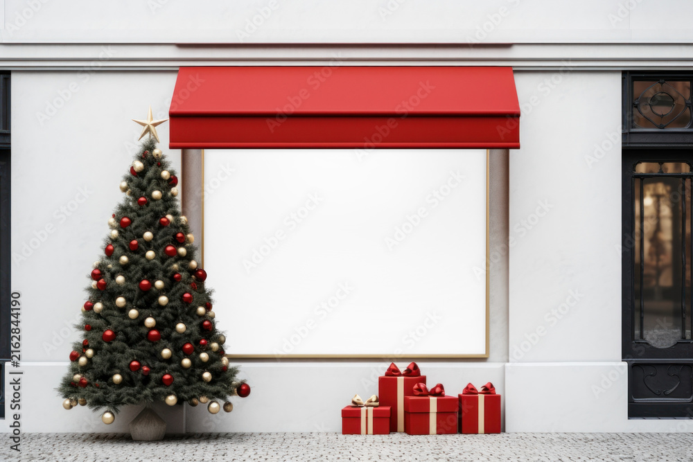 Fototapeta premium Festive storefront mockup png, transparent design