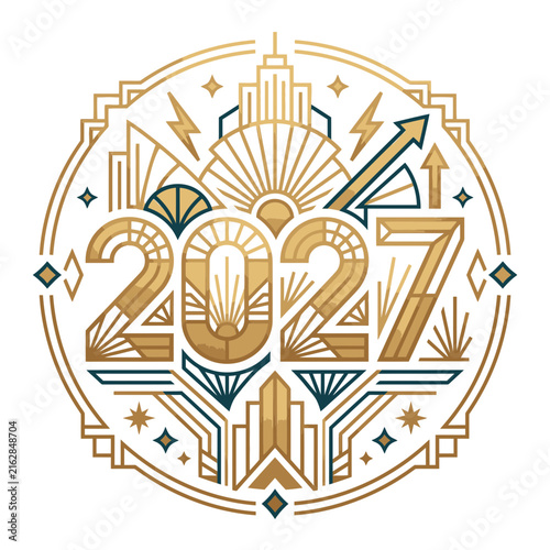 Art Deco 2027 Year Geometric Gold Label