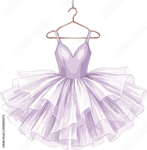Cuadro en lienzo Elegant Purple Ballet Tutu Dress Vector Illustration Featuring Fluffy Tulle Laye