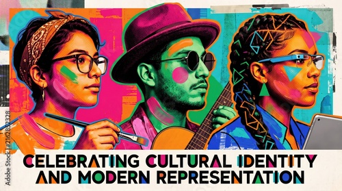 Three vibrant portraits highlight diverse Latin American and Hispanic individuals. They represent cultural identity, modern lifestyles, and professional contributions across different fields.