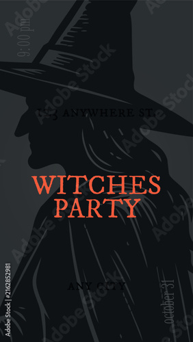 Konstfotografi happy halloween witches party editable instagram story template, spooky magical