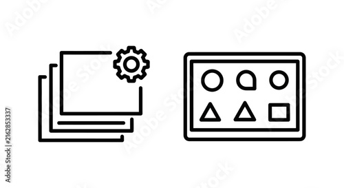 Accessory layer manager and multi-element preview interface icons with interface software settings triangle application workspace minimalist function management geometry structure