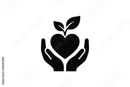 Heart and Plant Growth Icon Symbol.