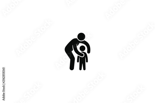 Black icon of adult comforting and guiding a small child stick figure.