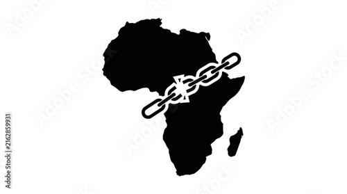 Africa continent silhouette with broken chain links on a white background
