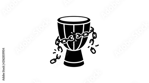 Black silhouette of a djembe drum with chains isolated on white