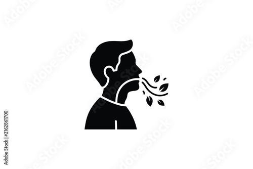 Man exhaling fresh air with leaves icon.