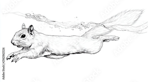 Squirrel Swimming Underwater in a Playful and Dynamic Pose