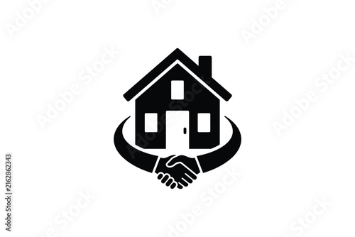 Real estate deal handshake icon symbolizing property transaction agreement and trust.