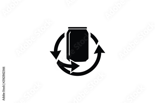 Recycling symbol around a beverage can icon.