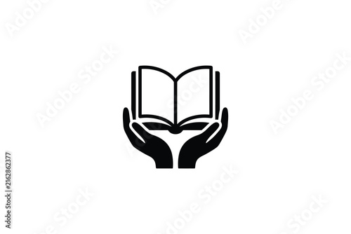 Minimalist black icon of hands holding open book symbol.