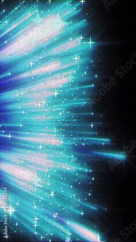 HD vertical blue glowing beams with sparkling stars. Transparent alpha overlay for magical mobile or social media videos.