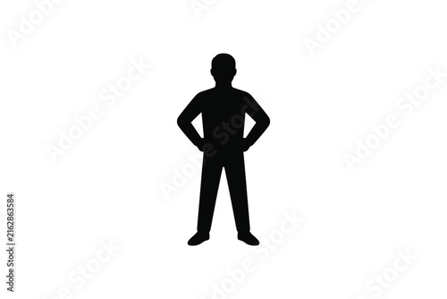 Silhouette of a person standing with hands on hips.