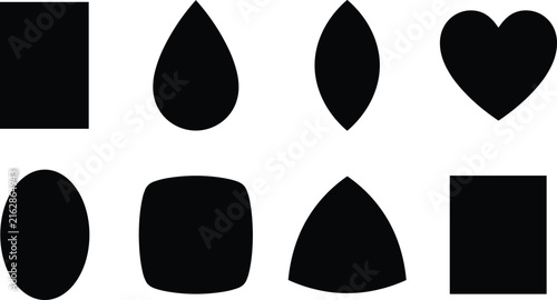 Set of black geometric shapes and gemstone cut silhouettes for design assets