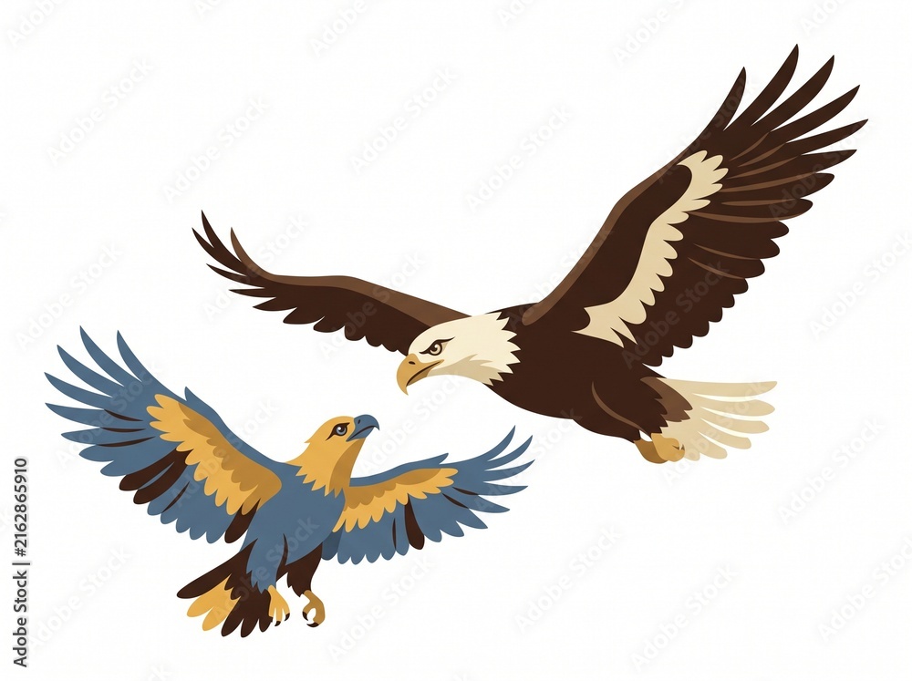 Fototapeta premium Eagle Parent Teaching Young Chick to Fly Wildlife Vector