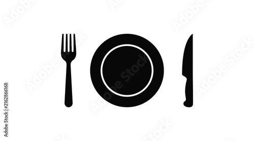 фотографія Fork Plate And Knife Silhouette In Black And White