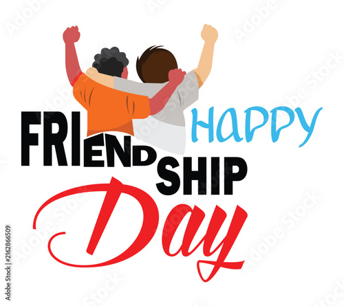Happy Friendship-Day Celebration With Diverse Friends Standing Together In Unity And Joyful Friendship Day Typography Design