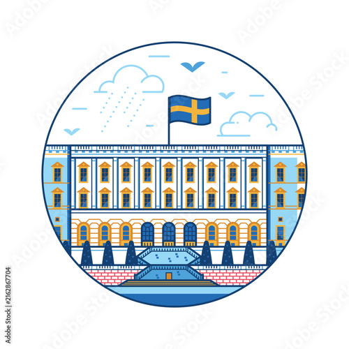 Canvas Print Royal Palace Stockholm Landmark Line Icon
