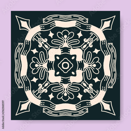 Intricate Decorative Pattern with Floral Motifs in Black and Cream Color Scheme