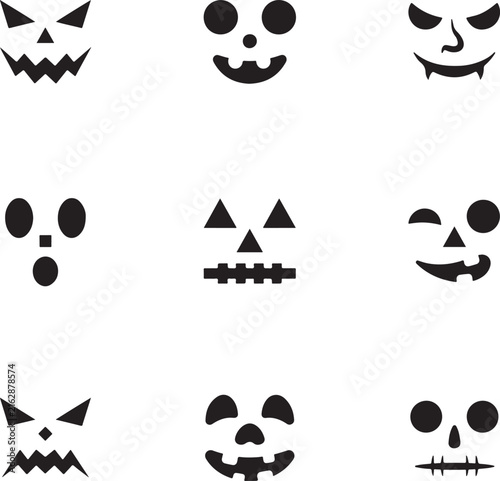 Set of halloween pumpkin carved faces silhouette icons vector illustration
