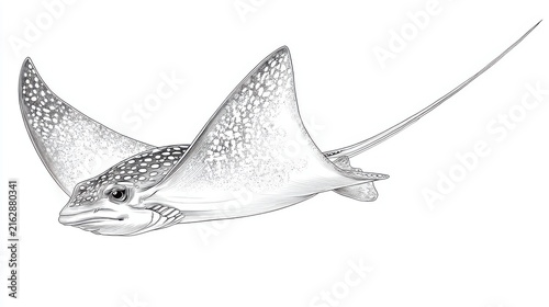 Detailed Illustration of a Stingray in Monochrome Style