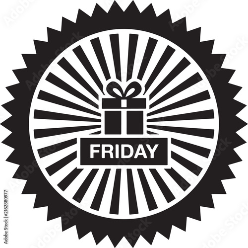Black friday sale badge with gift box icon vector illustration