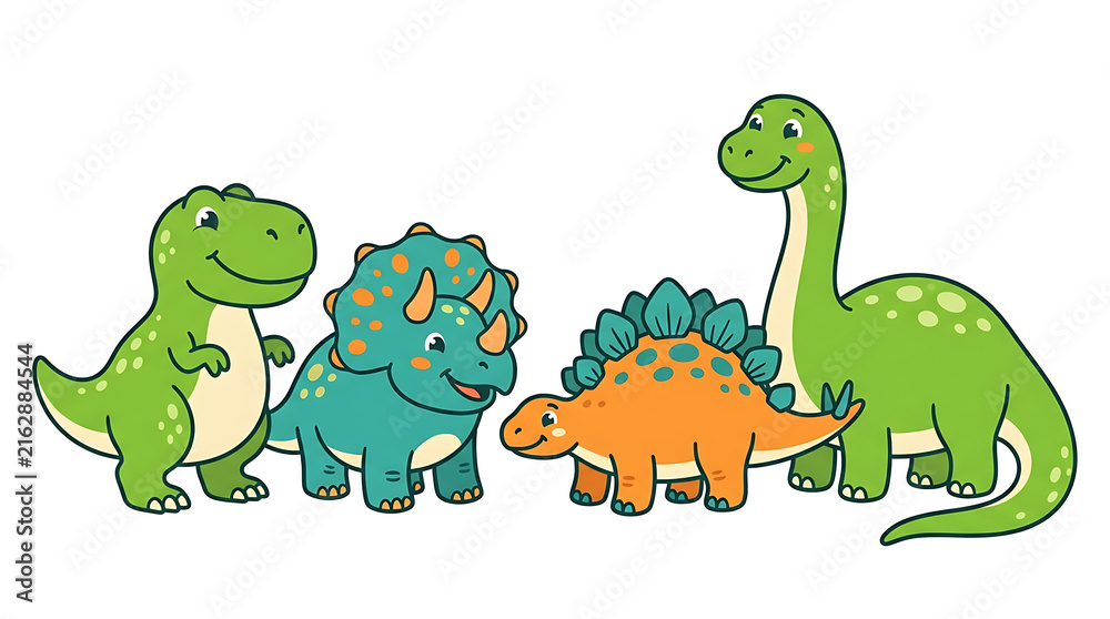 Fototapeta premium Cute cartoon dinosaurs group isolated on white background